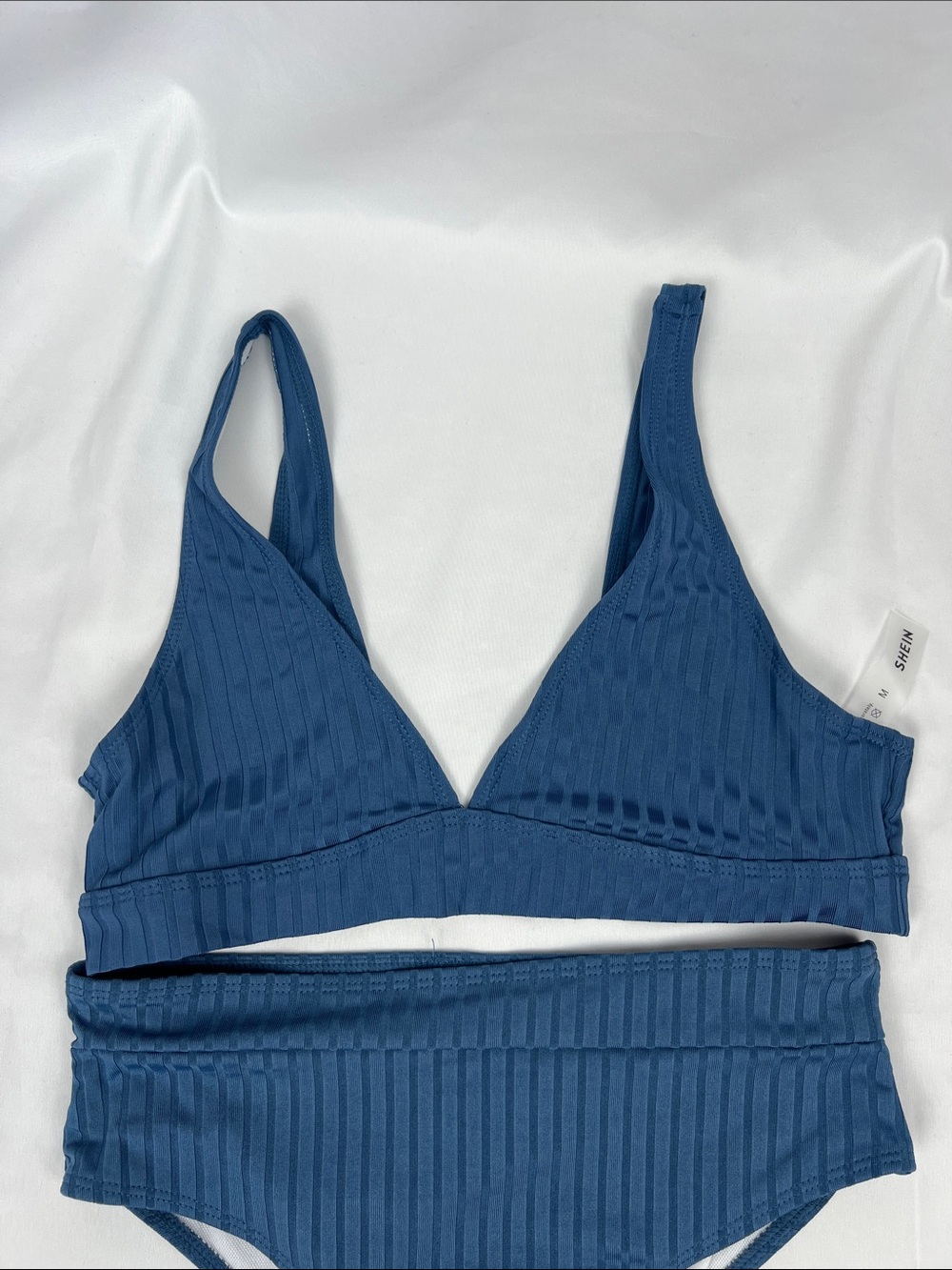 SHEIN Ribbed V-Neck Bikini Set - Deep Blue‎ Size Medium - Picture 2 of 7